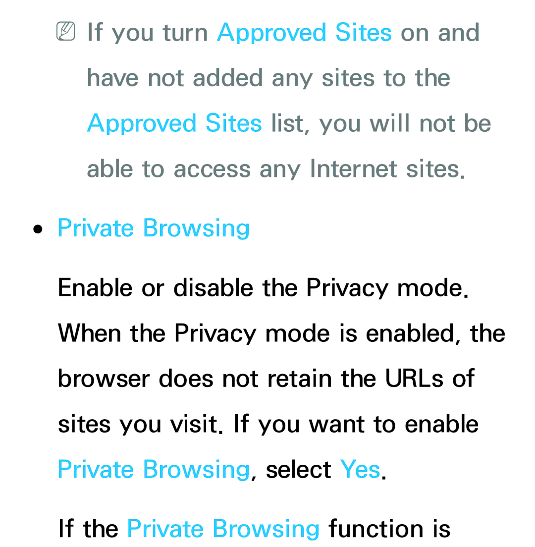 Samsung UA50ES6200MXSQ, UA46ES6900MXSQ, UA55ES6800MXXY, UA40ES5500MXXY, UA55ES6600MXXY, UA32ES5600MXSQ manual Private Browsing 