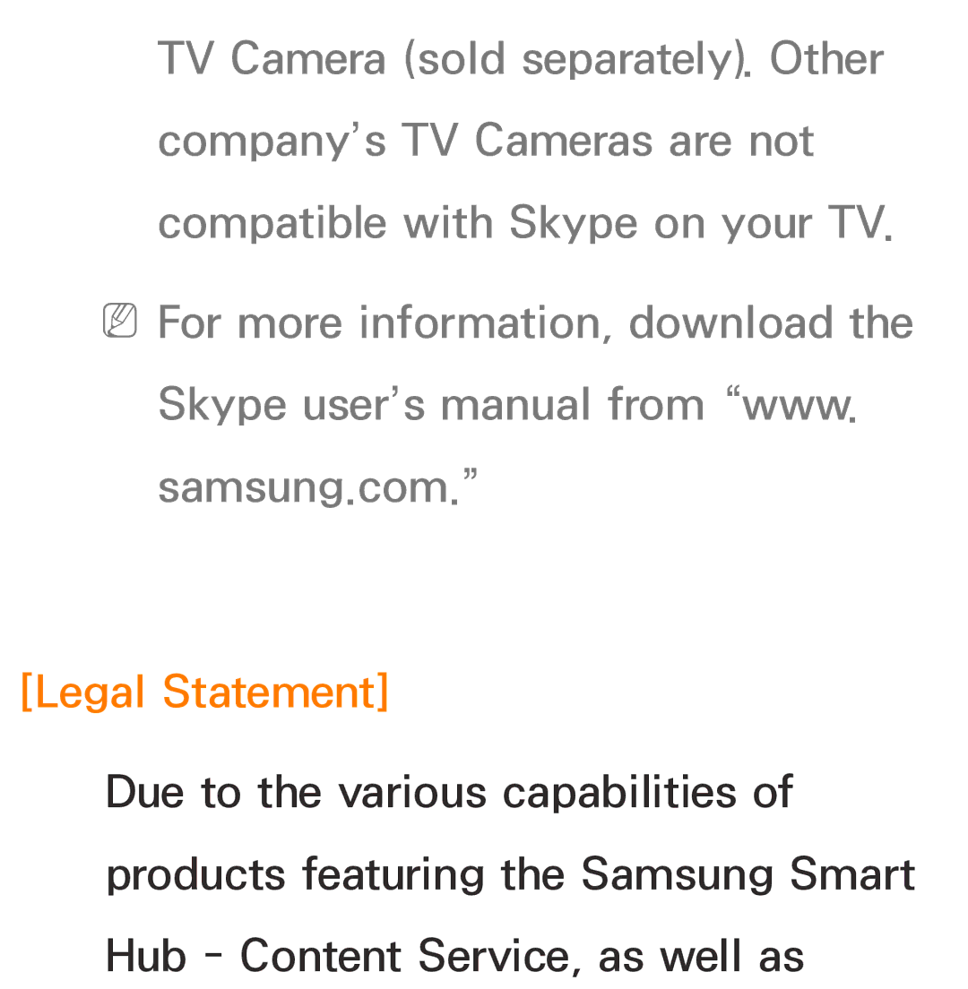 Samsung UA46ES7500MXSQ, UA46ES6900MXSQ, UA55ES6800MXXY, UA40ES5500MXXY, UA55ES6600MXXY, UA32ES5600MXSQ manual Legal Statement 