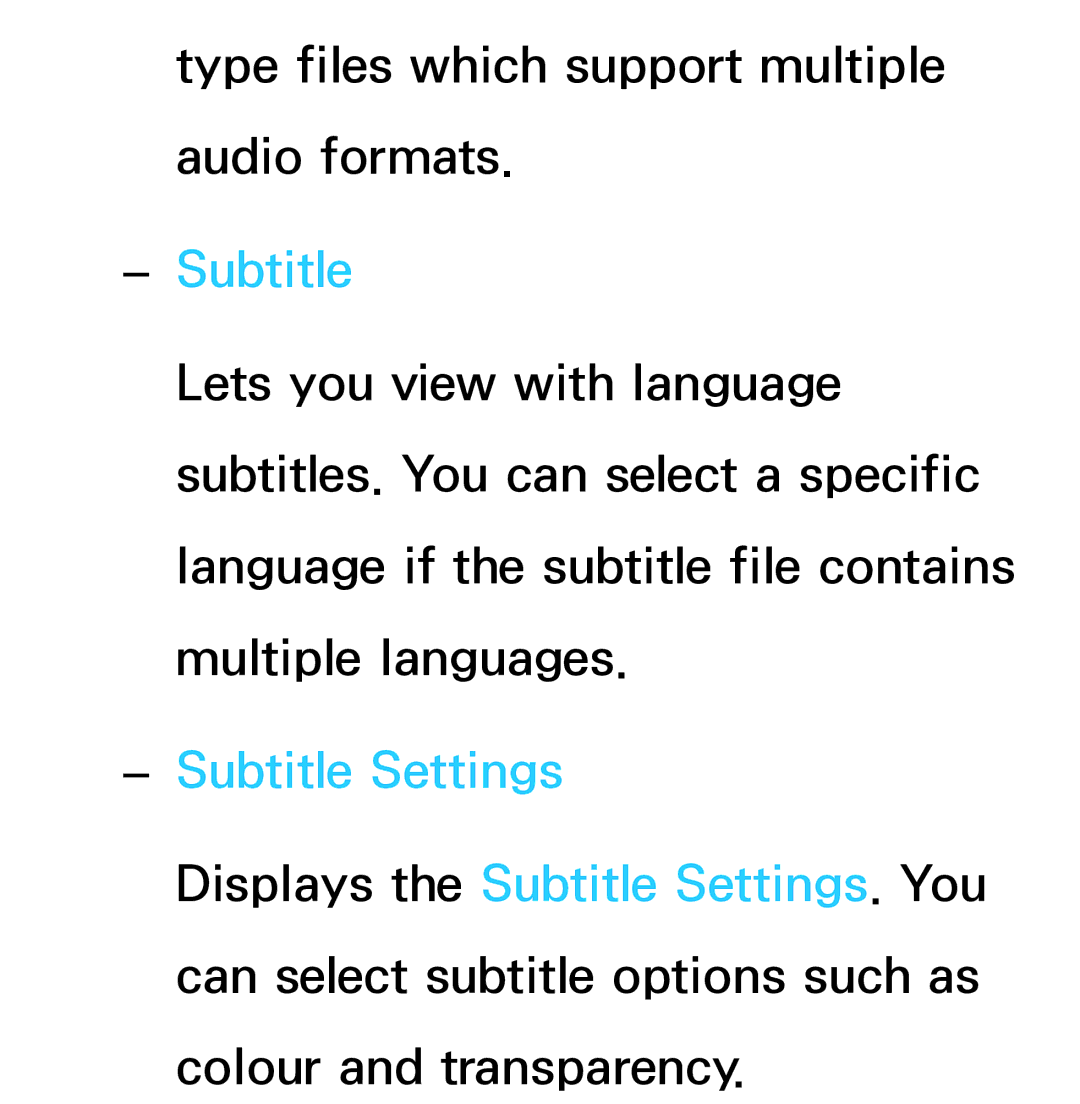 Samsung UA46ES5600MXSQ, UA46ES6900MXSQ, UA55ES6800MXXY, UA40ES5500MXXY, UA55ES6600MXXY, UA32ES5600MXSQ Subtitle Settings 