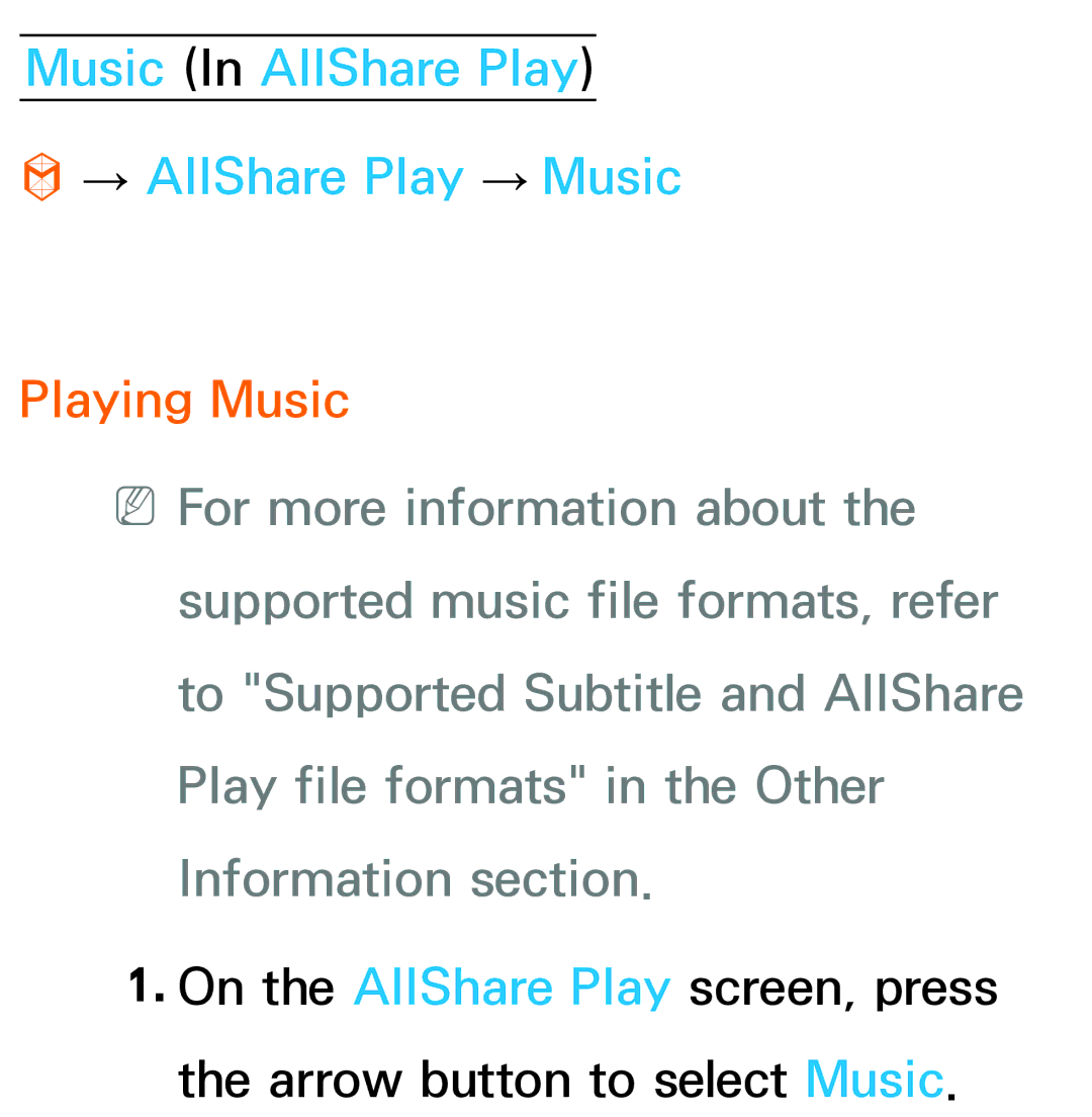 Samsung UA46ES6800MXSQ, UA46ES6900MXSQ, UA55ES6800MXXY manual Music In AllShare Play → AllShare Play → Music, Playing Music 