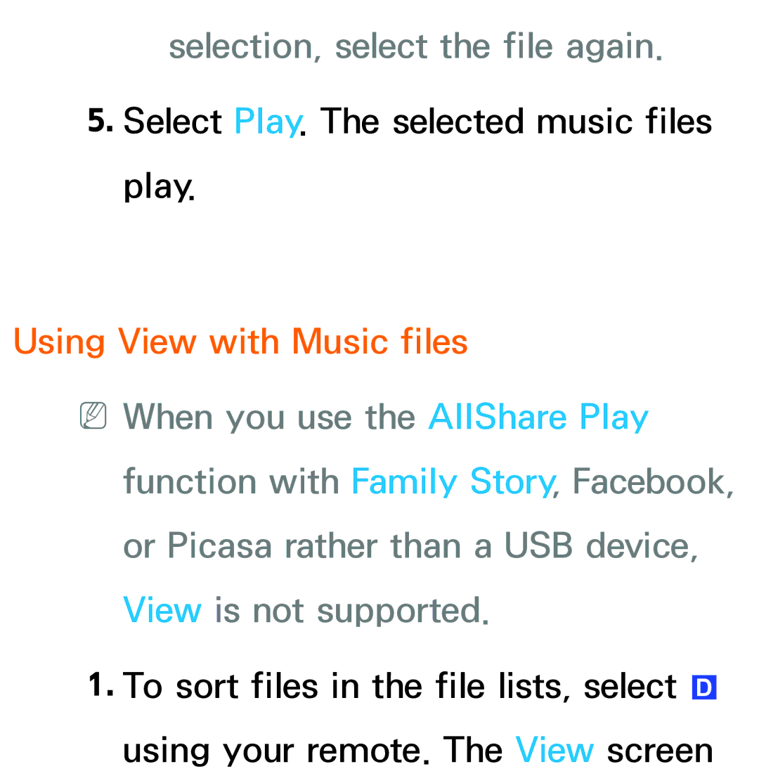 Samsung UA40ES5500MXXY, UA46ES6900MXSQ, UA55ES6800MXXY manual Selection, select the file again, Using View with Music files 