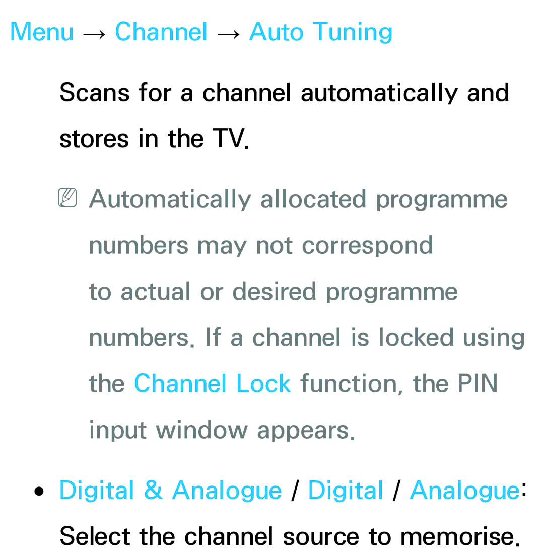 Samsung UA46EH5300MXSQ, UA46ES6900MXSQ, UA55ES6800MXXY, UA40ES5500MXXY, UA55ES6600MXXY manual Menu → Channel → Auto Tuning 