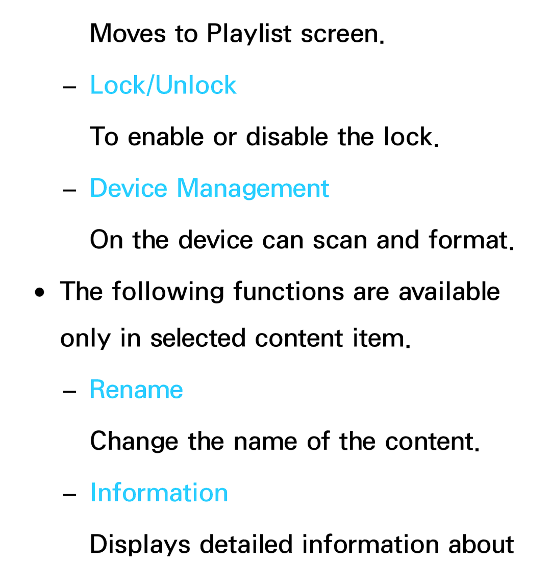 Samsung UA40EH5300MXSQ, UA46ES6900MXSQ, UA55ES6800MXXY, UA40ES5500MXXY, UA55ES6600MXXY Lock/Unlock, Device Management, Rename 