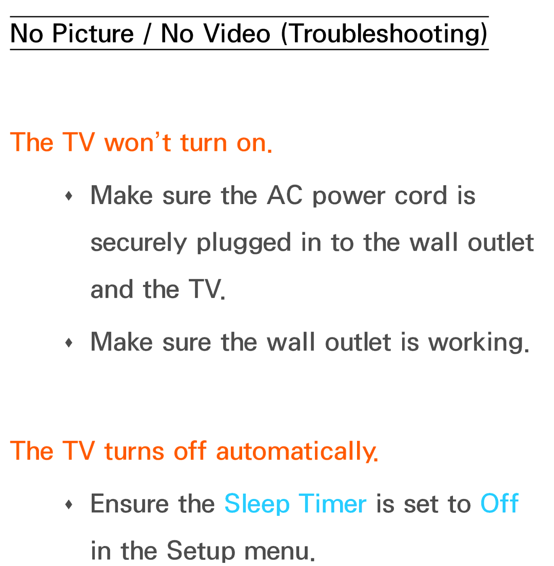 Samsung UA46ES6200MXSQ, UA46ES6900MXSQ, UA55ES6800MXXY, UA40ES5500MXXY manual TV won’t turn on, TV turns off automatically 