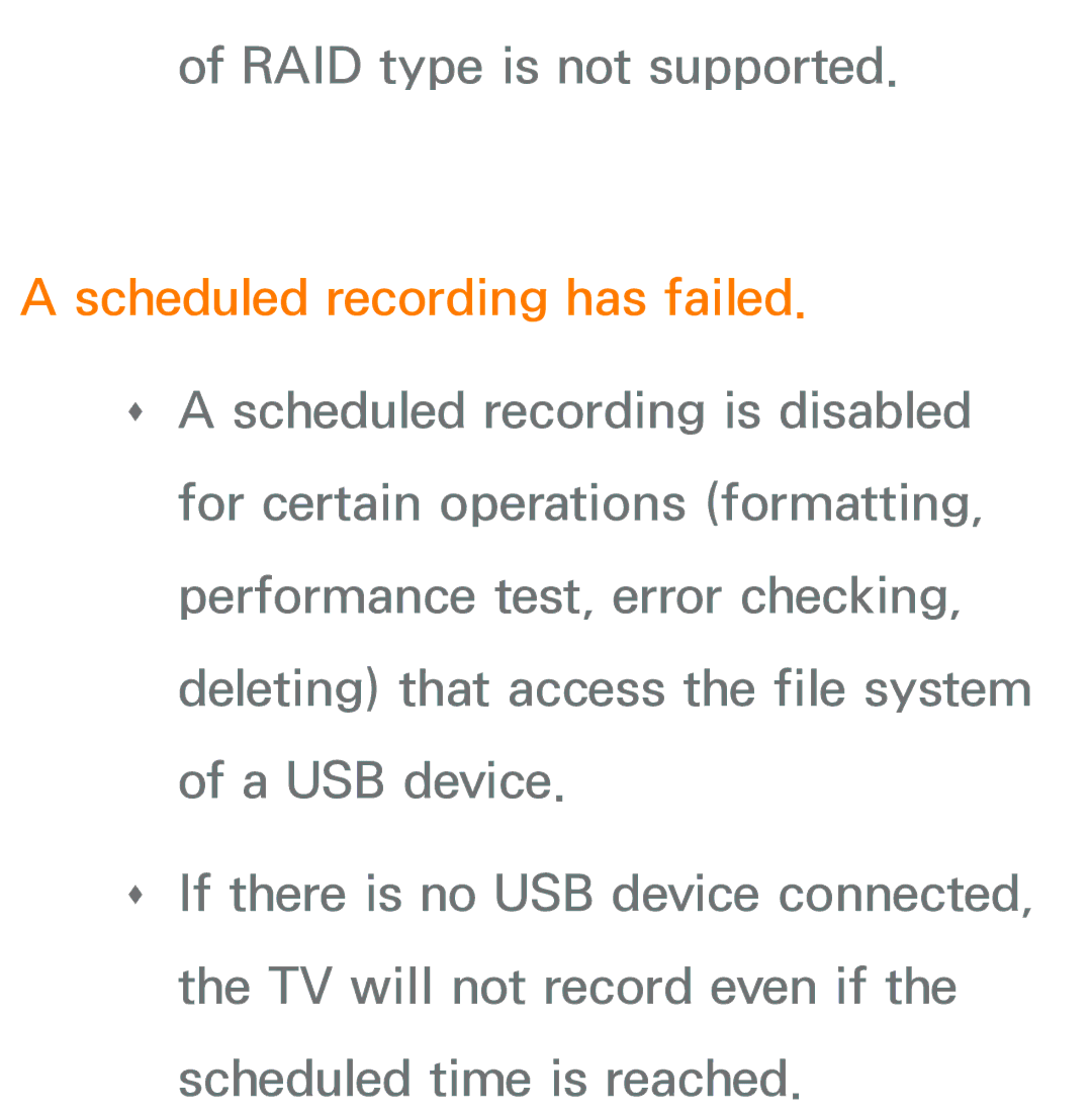 Samsung UA46ES7500MXSQ, UA46ES6900MXSQ, UA55ES6800MXXY, UA40ES5500MXXY, UA55ES6600MXXY manual Scheduled recording has failed 