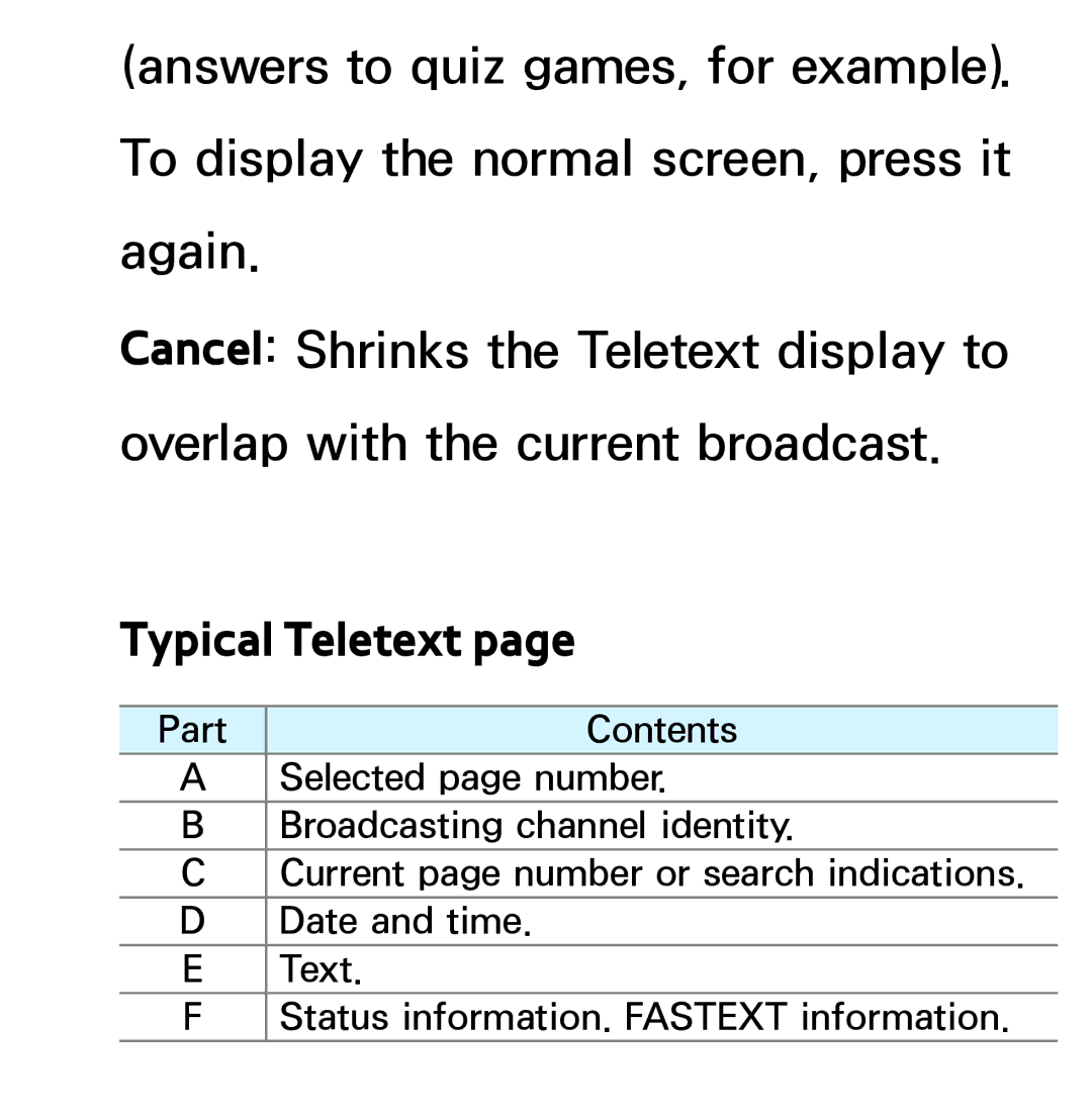 Samsung UA32ES5600MXSQ, UA46ES6900MXSQ, UA55ES6800MXXY, UA40ES5500MXXY, UA55ES6600MXXY, UA40ES5600MXSQ manual Typical Teletext 