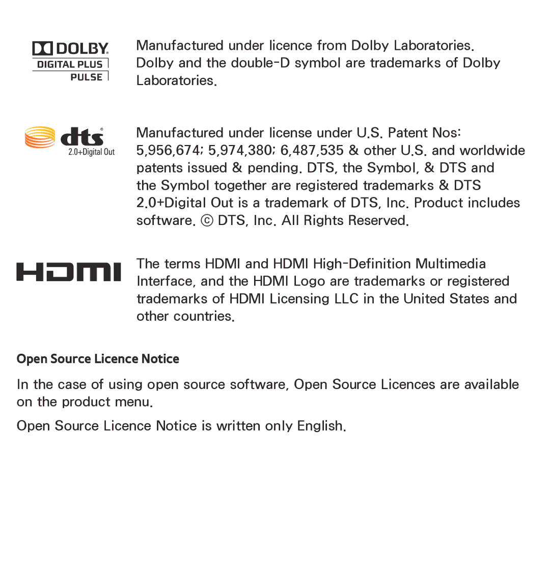 Samsung UA50ES6900MXSQ, UA46ES6900MXSQ, UA55ES6800MXXY, UA40ES5500MXXY, UA55ES6600MXXY manual Open Source Licence Notice 