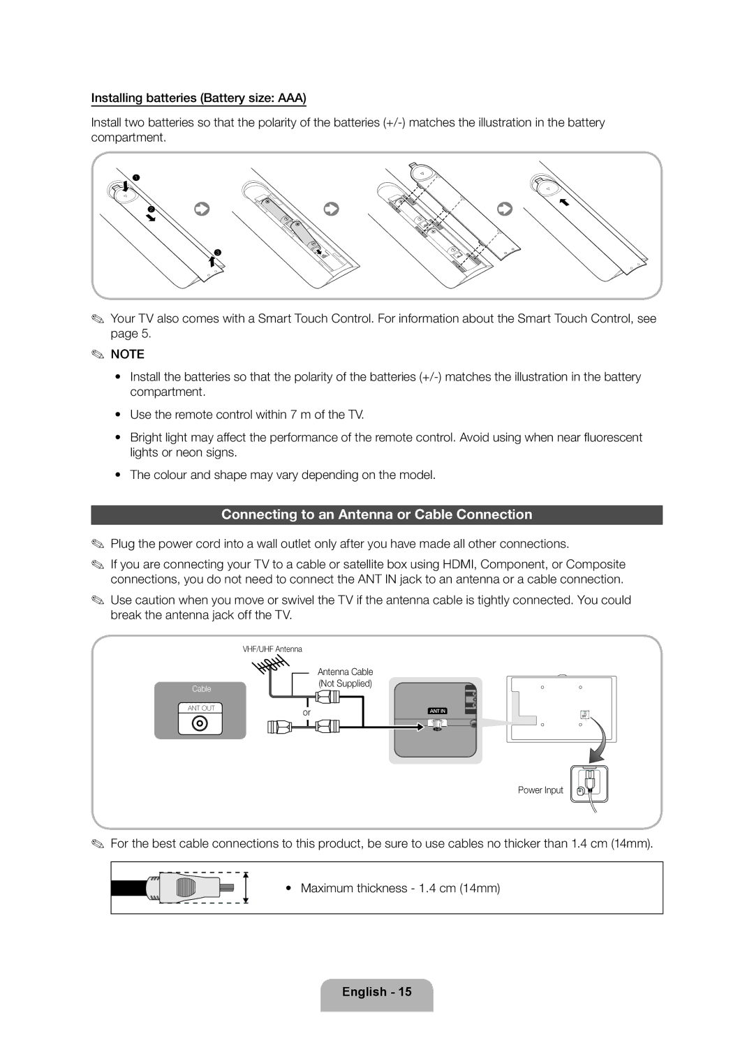 Samsung UA40ES7500RXSK, UA46ES7500RXSK, UA46ES7500RXTW, UA55ES7500RXTW manual Connecting to an Antenna or Cable Connection 