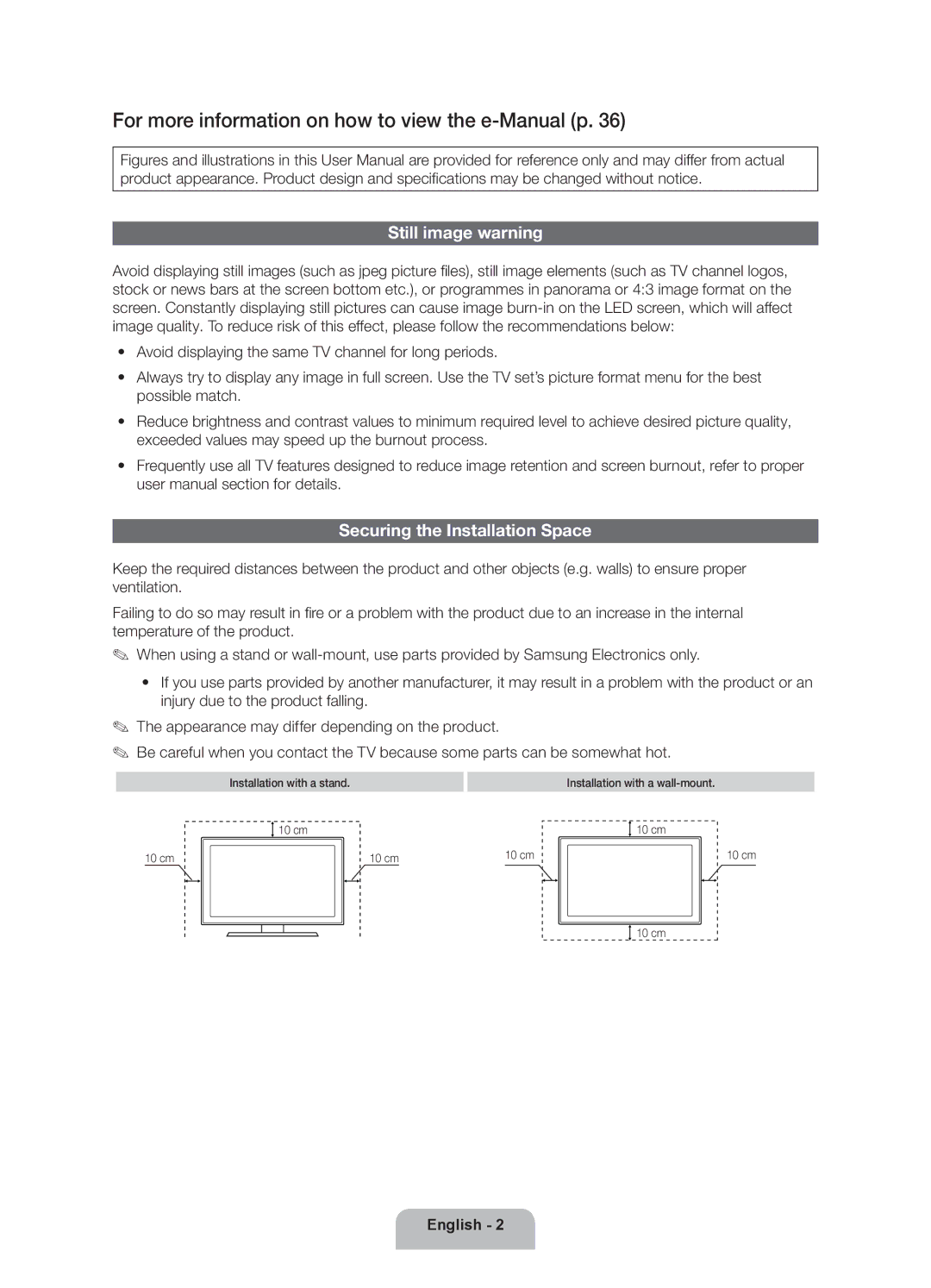 Samsung UA46ES7500RXTW, UA46ES7500RXSK manual For more information on how to view the e-Manual p, Still image warning 