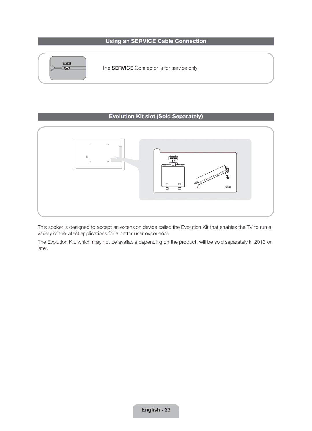 Samsung UA46ES7500RXUM, UA46ES7500RXSK manual Using an Service Cable Connection, Evolution Kit slot Sold Separately 