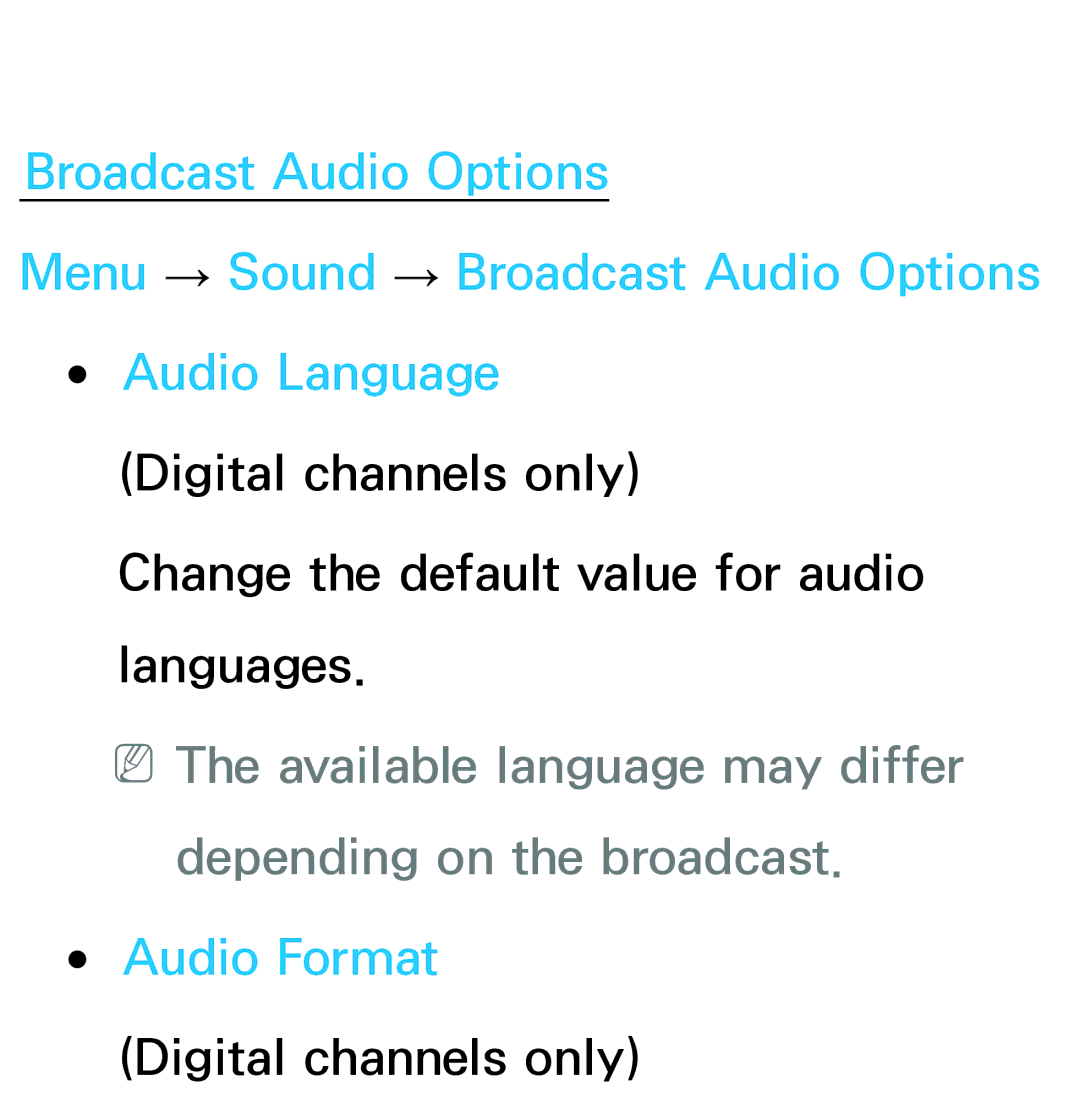 Samsung UA46ES7100MXSQ, UA46ES8000MXSQ, UA55ES8000MXSQ, UA55ES7500MXSQ, UA65ES8000MXSQ, UA46ES5600MXSQ manual Audio Format 