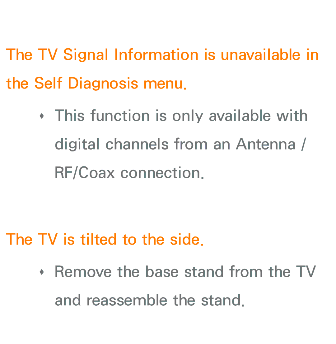 Samsung UA55ES8000MXSQ, UA46ES8000MXSQ, UA55ES7500MXSQ, UA65ES8000MXSQ, UA46ES5600MXSQ manual TV is tilted to the side 