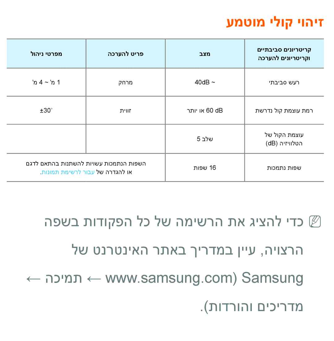 Samsung UA55ES7100MXSQ, UA46ES8000MXSQ, UA55ES8000MXSQ, UA55ES7500MXSQ, UA65ES8000MXSQ, UA46ES5600MXSQ manual עמטומ ילוק יוהיז 