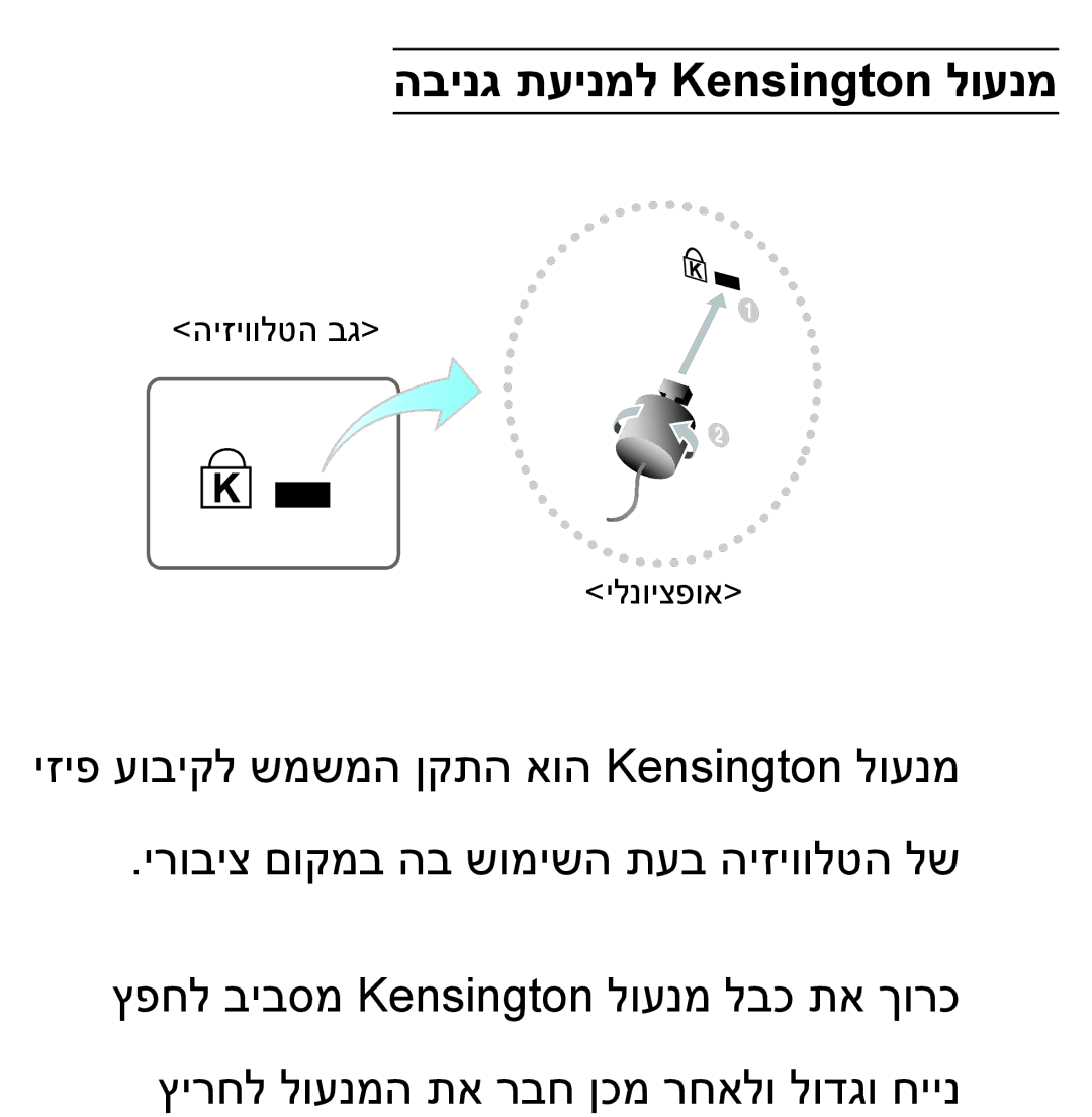 Samsung UA55ES7100MXSQ, UA46ES8000MXSQ, UA55ES8000MXSQ, UA55ES7500MXSQ, UA65ES8000MXSQ manual הבינג תעינמל Kensington לוענמ 