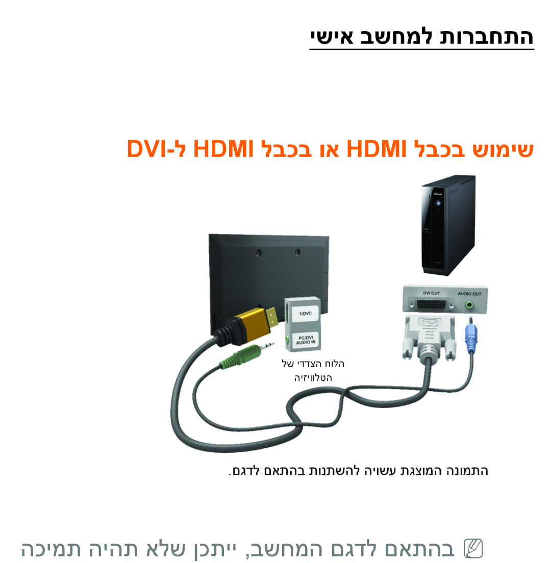 Samsung UA55ES8000MXSQ, UA46ES8000MXSQ manual ישיא בשחמל תורבחתה, DVI-ל Hdmi לבכב וא Hdmi לבכב שומיש 