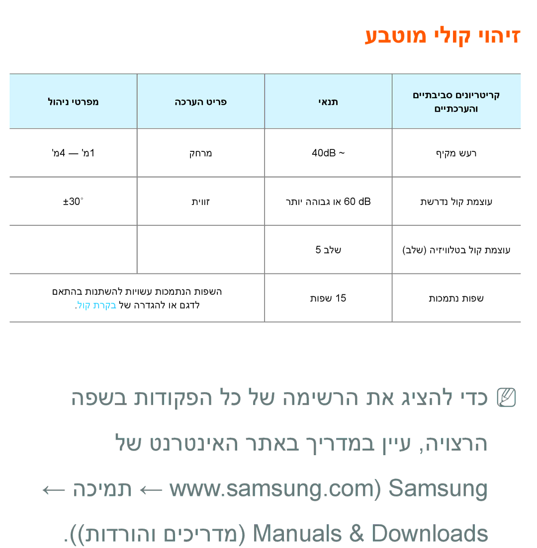 Samsung UA55ES8000MXSQ, UA46ES8000MXSQ manual עבטומ ילוק יוהיז 