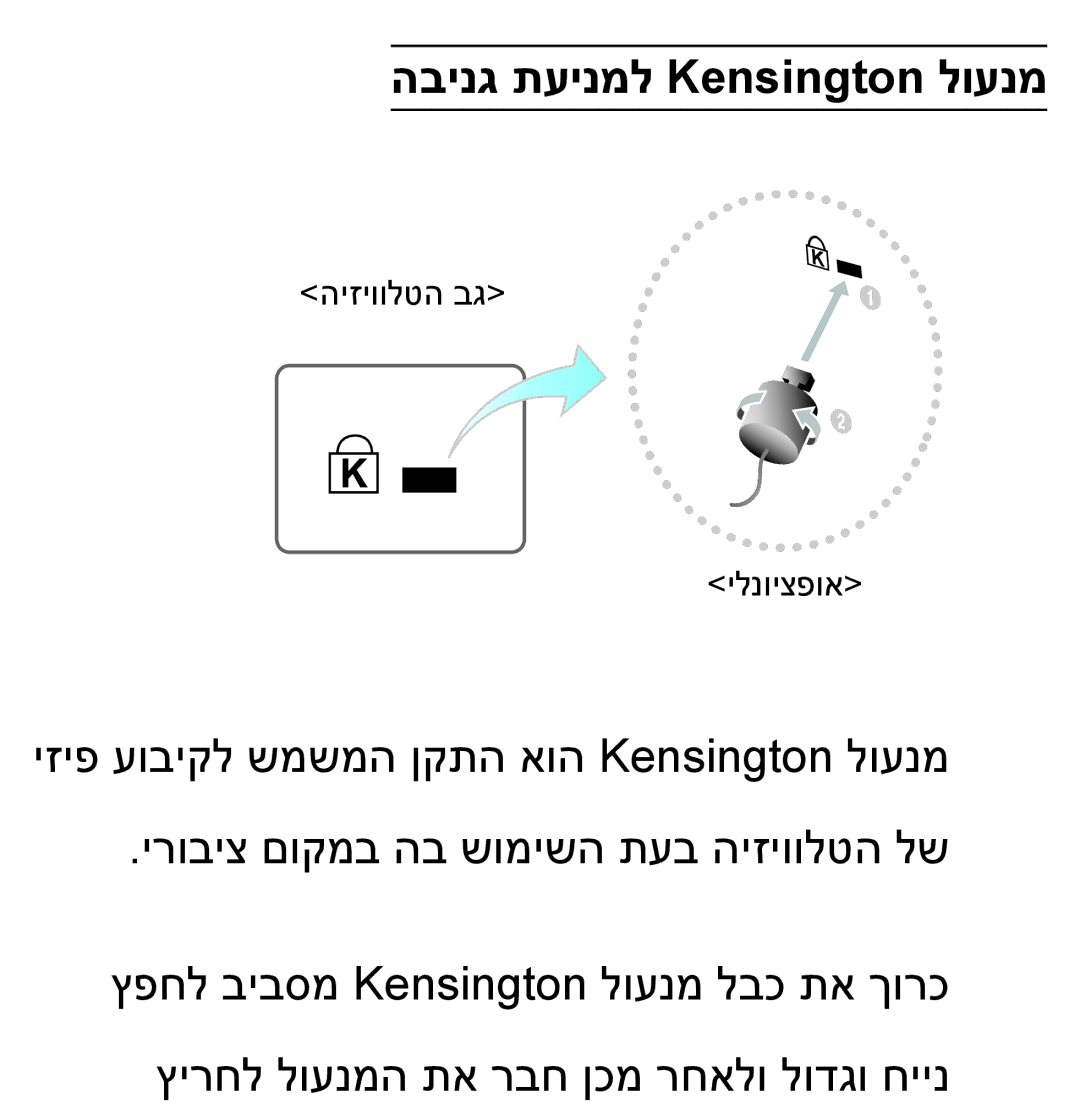 Samsung UA55ES8000MXSQ, UA46ES8000MXSQ manual הבינג תעינמל Kensington לוענמ 