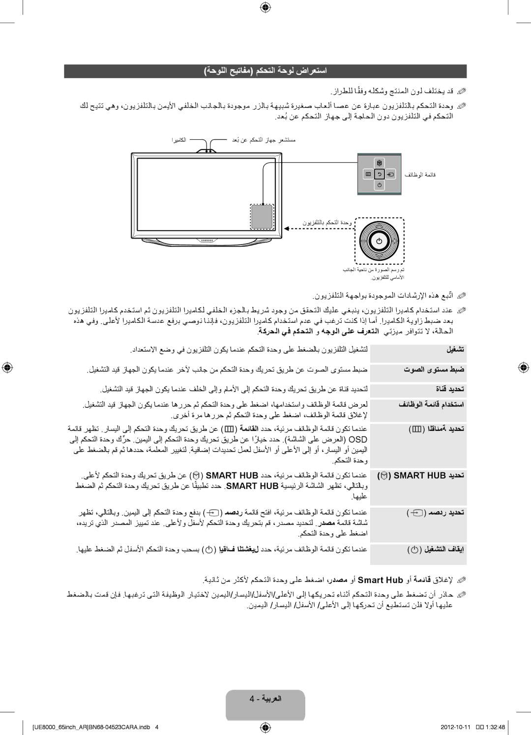 Samsung UA46ES8000RXZN, UA46ES8000RXSK, UA55ES8000RXSK, UA55ES8000RXZN, UA46ES8000RXUM manual ةحوللا حيتافم مكحتلا ةحول ضارعتسا 