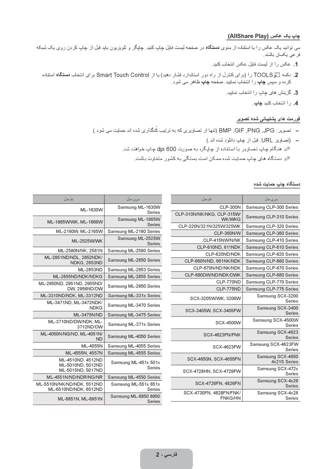 Samsung UA55ES8000RXTW, UA46ES8000RXSK manual AllShare Play سکع کی پاچ, ریوصت ۀدش ینابیتشپ یاه تمروف, هدش تیامح پاچ هاگتسد 