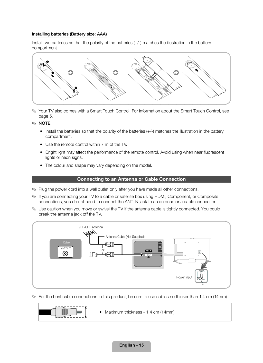 Samsung UA60ES8000RXZN, UA46ES8000RXSK, UA65ES8000RXZN, UA55ES8000RXSK manual Connecting to an Antenna or Cable Connection 