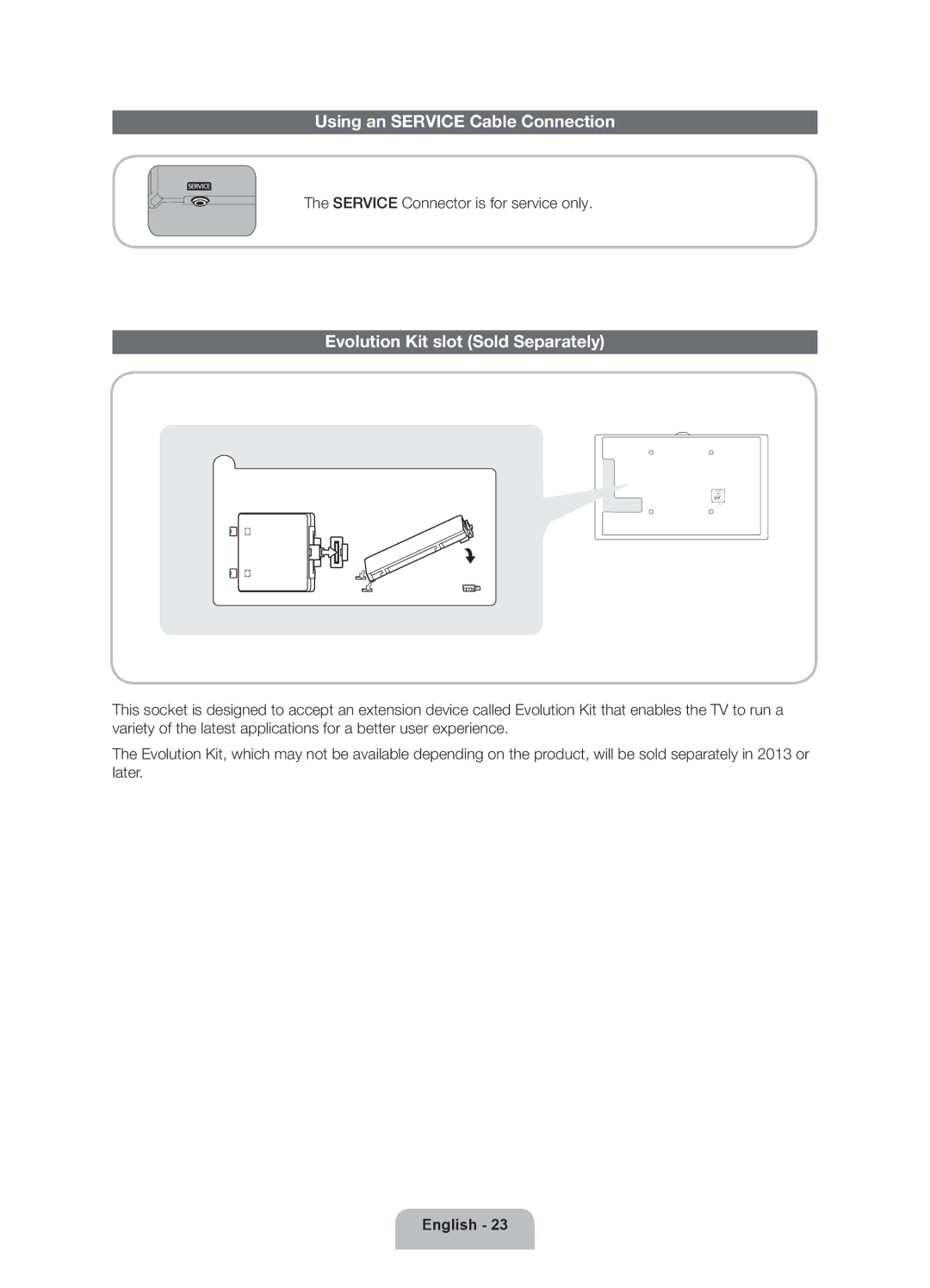 Samsung UA46ES8000RXUM, UA46ES8000RXSK manual Using an Service Cable Connection, Evolution Kit slot Sold Separately 