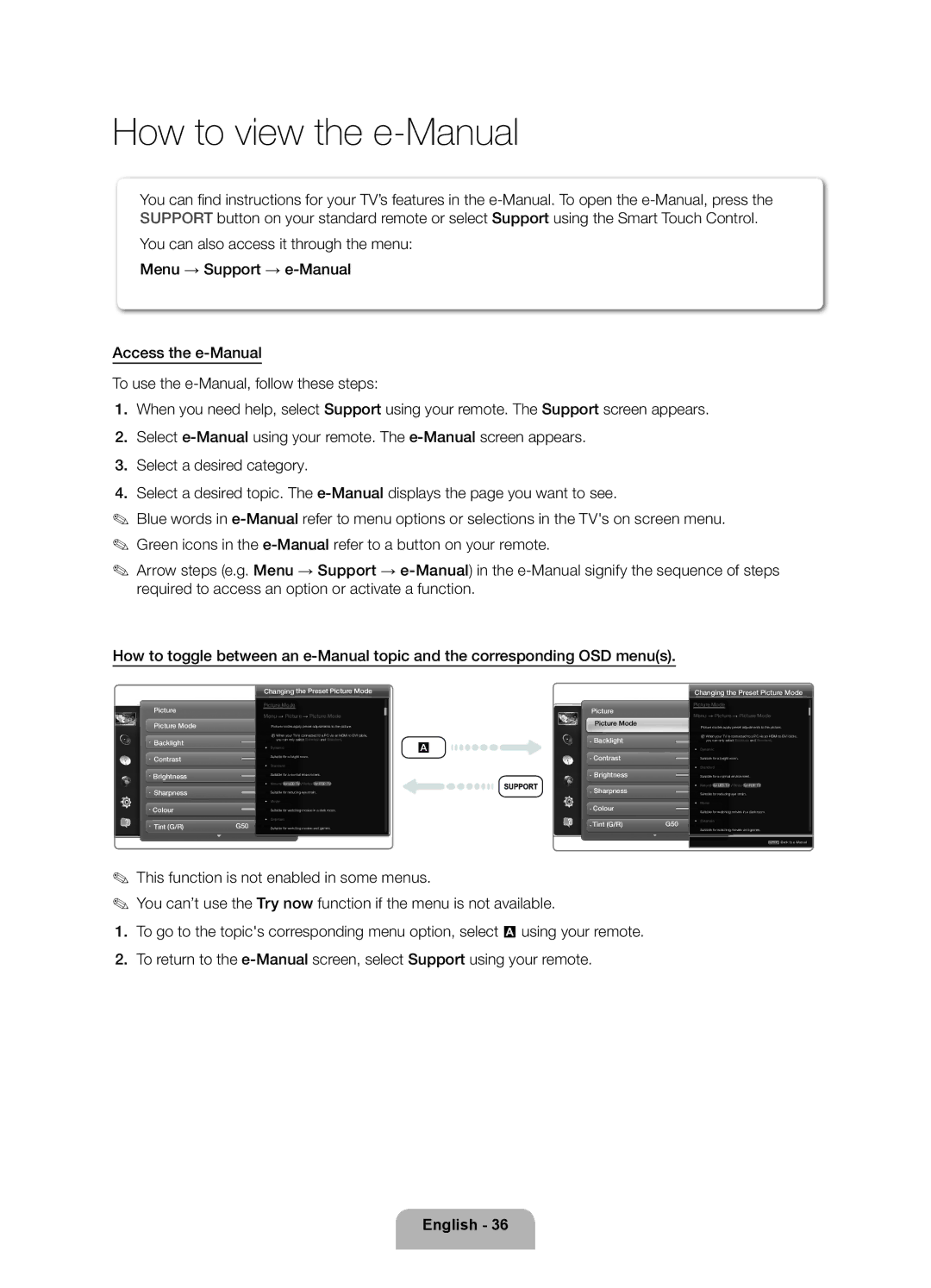 Samsung UA46ES8000RXXV, UA46ES8000RXSK, UA65ES8000RXZN, UA55ES8000RXSK, UA55ES8000RXZN manual How to view the e-Manual 