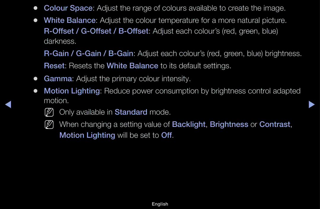 Samsung UA55F6100AMXSQ, UA46F5000AMXSQ, UA40F5000AMXSQ, UA32F4000AMXSQ, UA32F5000AMXSQ Motion Lighting will be set to Off 