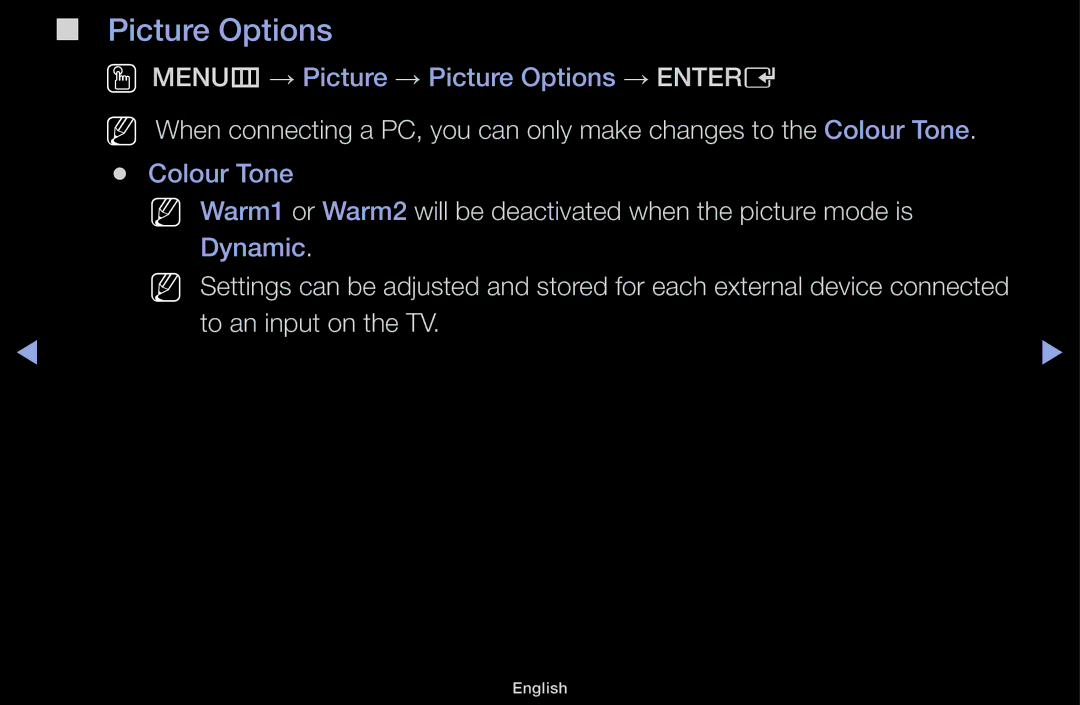 Samsung UA32F5000AMXSQ, UA46F5000AMXSQ, UA40F5000AMXSQ, UA32F4000AMXSQ, UA55F6100AMXSQ Picture Options, To an input on the TV 