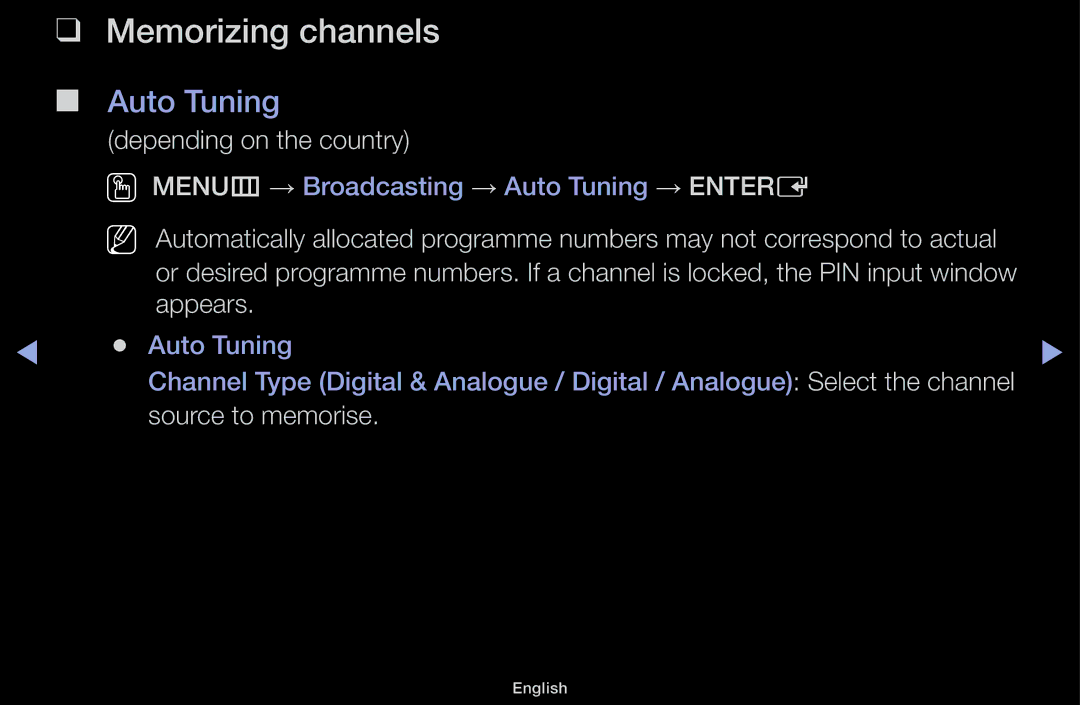 Samsung UA46F5000AMXXS manual Memorizing channels, Auto Tuning 