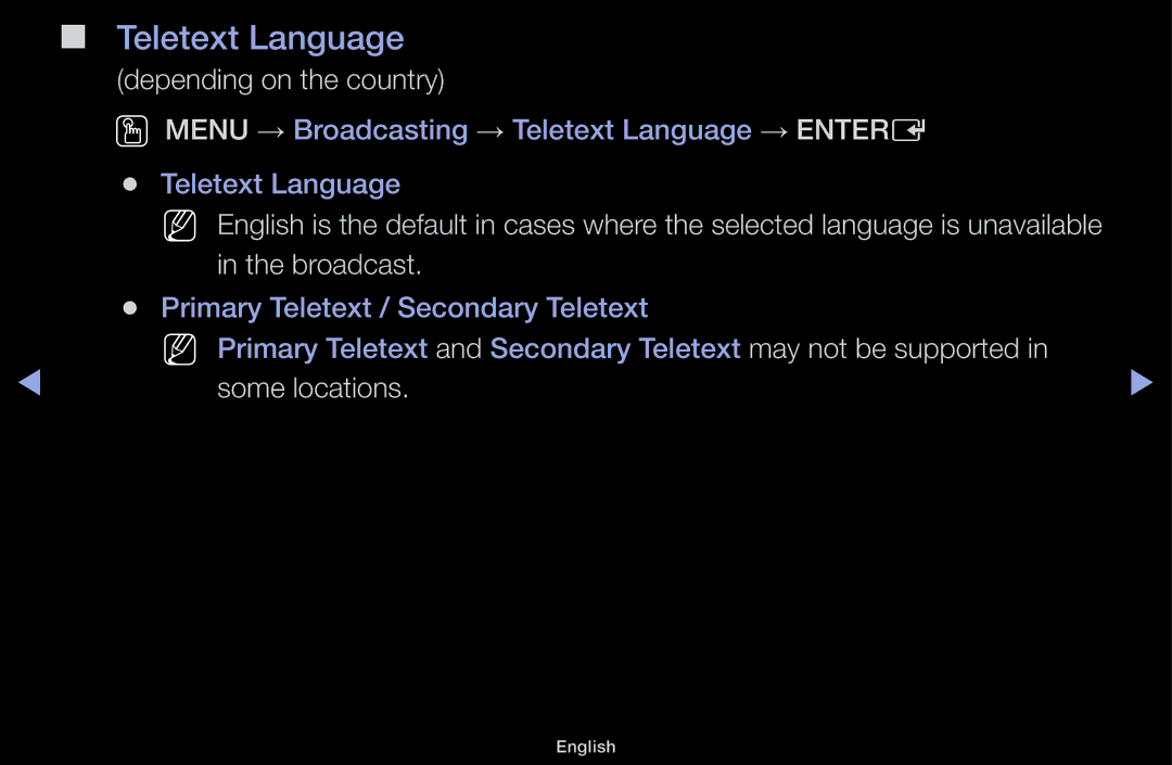 Samsung UA46F5000AMXXS manual Teletext Language, Broadcast 