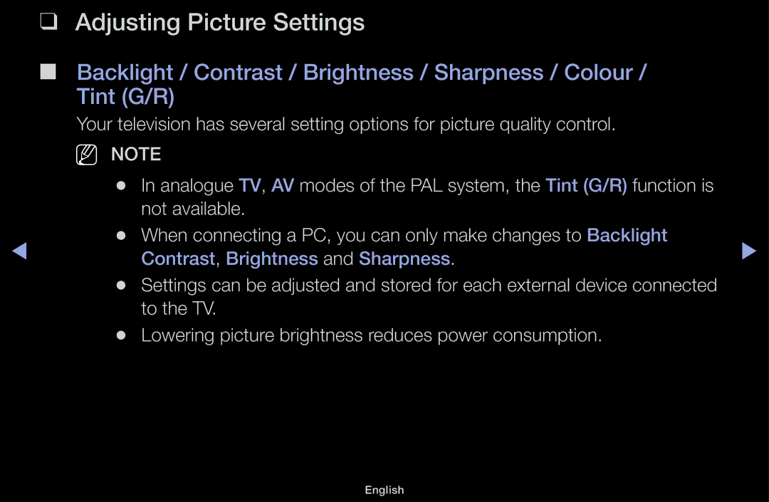 Samsung UA46F5000AMXXS manual Adjusting Picture Settings, NN Note 