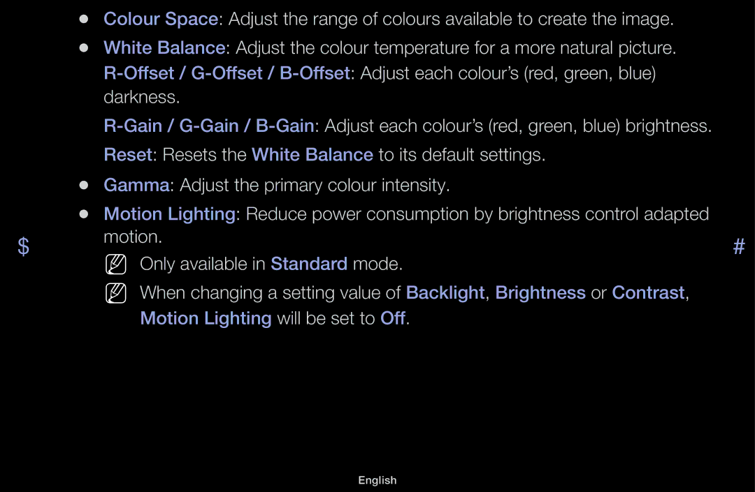 Samsung UA46F5000AMXXS manual Motion Lighting will be set to Off 