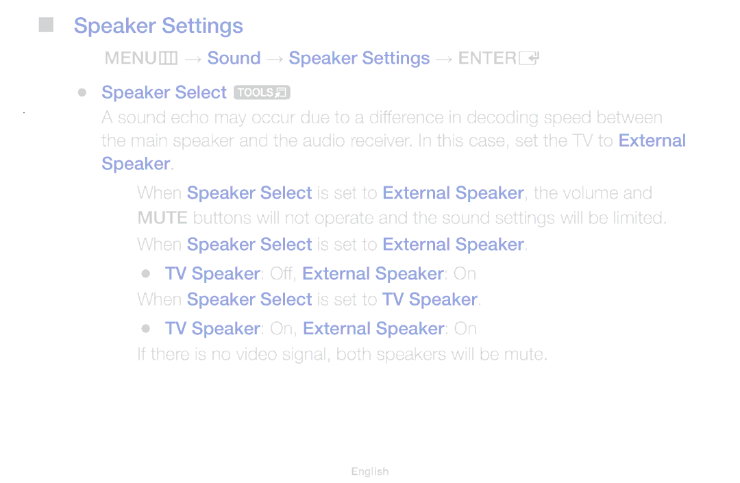 Samsung UA46F5000AMXXS manual Speaker Settings 