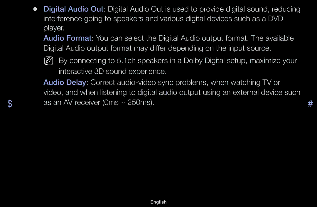 Samsung UA46F5000AMXXS manual As an AV receiver 0ms ~ 250ms 