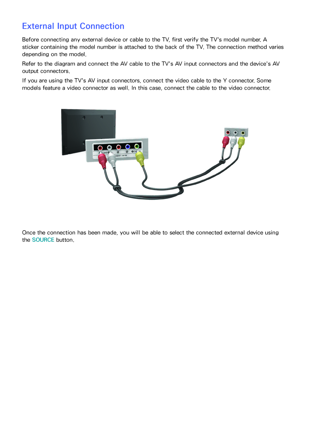 Samsung UA40H4203ARXUM, UA46H6203ARXZN, UA46H5303ARXUM, UA40H5303ARXUM, UA32H4303ARXEG manual External Input Connection 