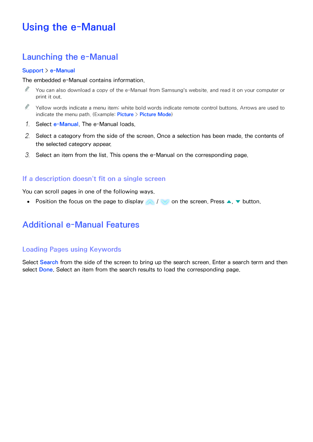 Samsung UA40H4203ARXUM, UA46H6203ARXZN manual Using the e-Manual, Launching the e-Manual, Additional e-Manual Features 