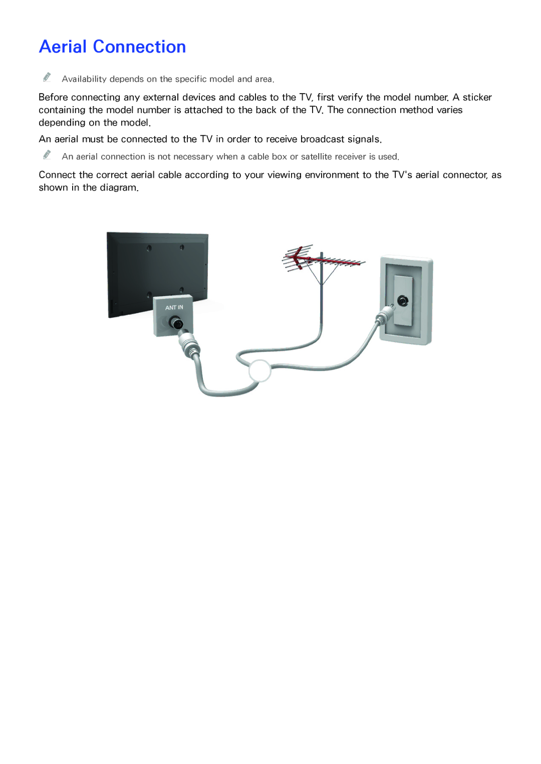 Samsung UA40H4203ARXSK, UA46H6203ARXZN, UA46H5303ARXUM, UA40H5303ARXUM, UA32H4303ARXEG, UA48H4203ARXEG manual Aerial Connection 