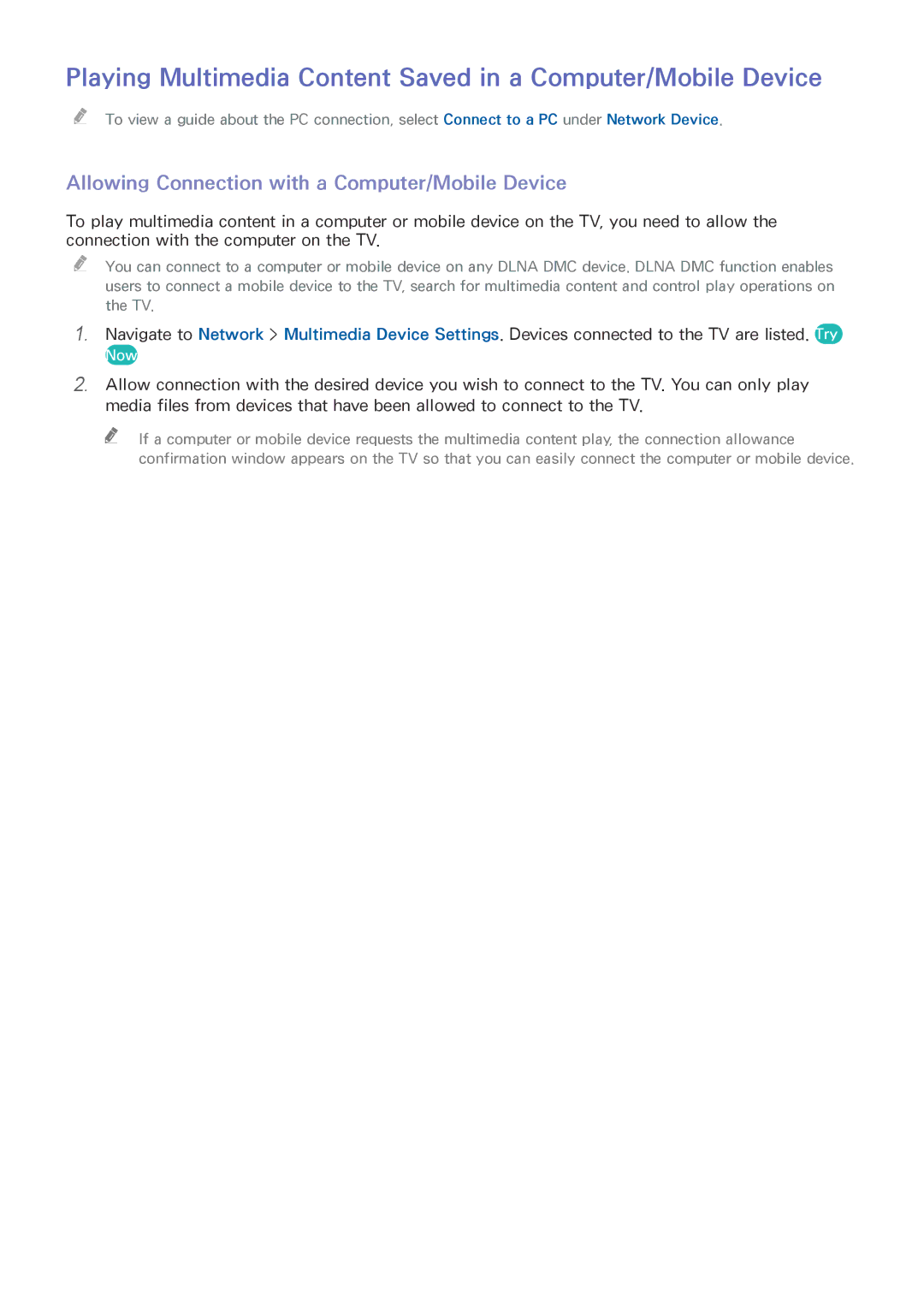 Samsung UA46H5303ARXZN, UA46H6203ARXZN, UA46H5303ARXUM manual Playing Multimedia Content Saved in a Computer/Mobile Device 