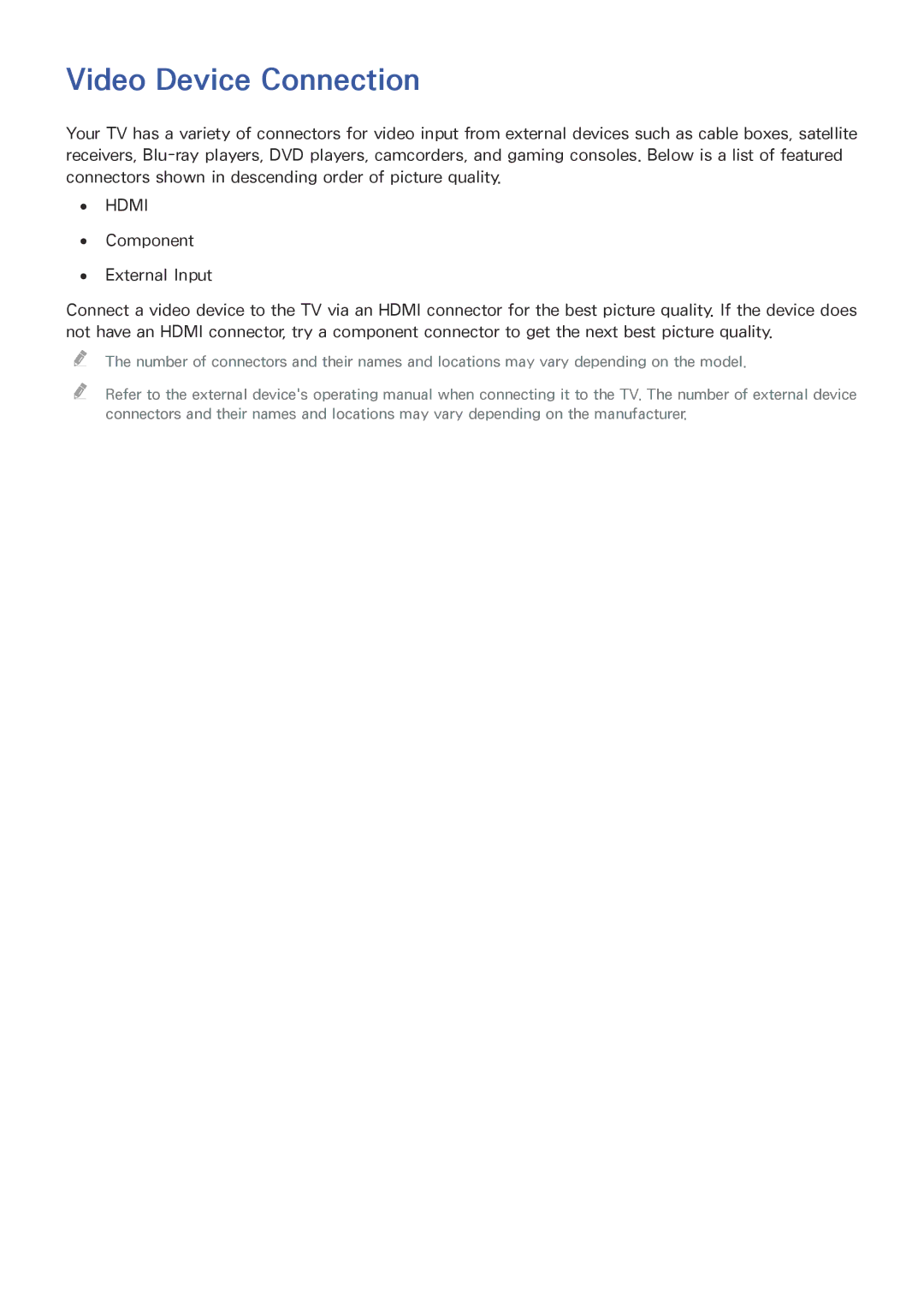 Samsung UA32H4303ARXMM, UA46H6203ARXZN, UA46H5303ARXUM, UA40H5303ARXUM, UA32H4303ARXEG manual Video Device Connection, Hdmi 