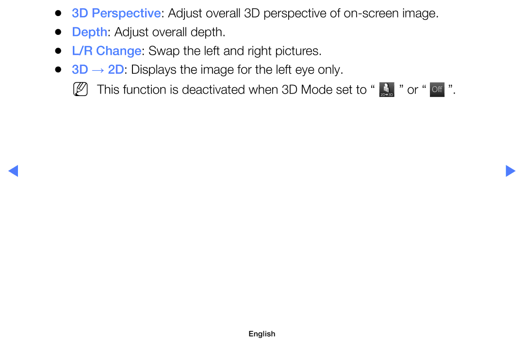 Samsung UA32H4100AKXLY, UA48H4200AWXMV, UA40H4200AWXSQ manual Perspective Adjust overall 3D perspective of on-screen image 