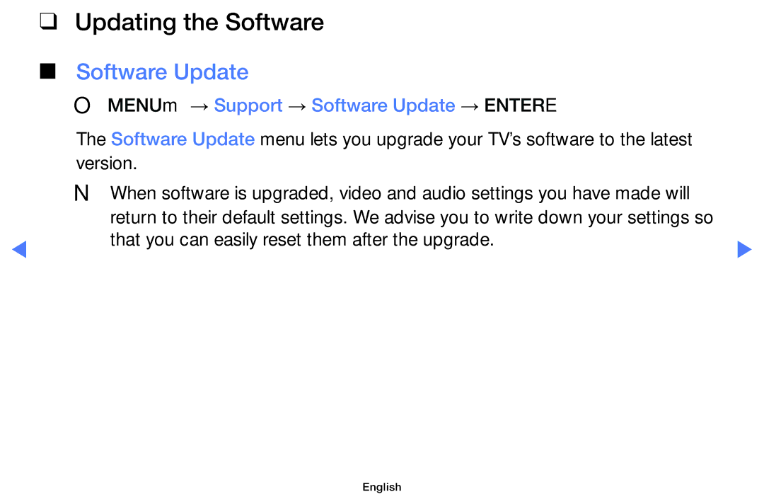 Samsung UA40H4200AWXSQ, UA48H4200AWXMV manual Updating the Software, OO MENUm → Support → Software Update → Entere 
