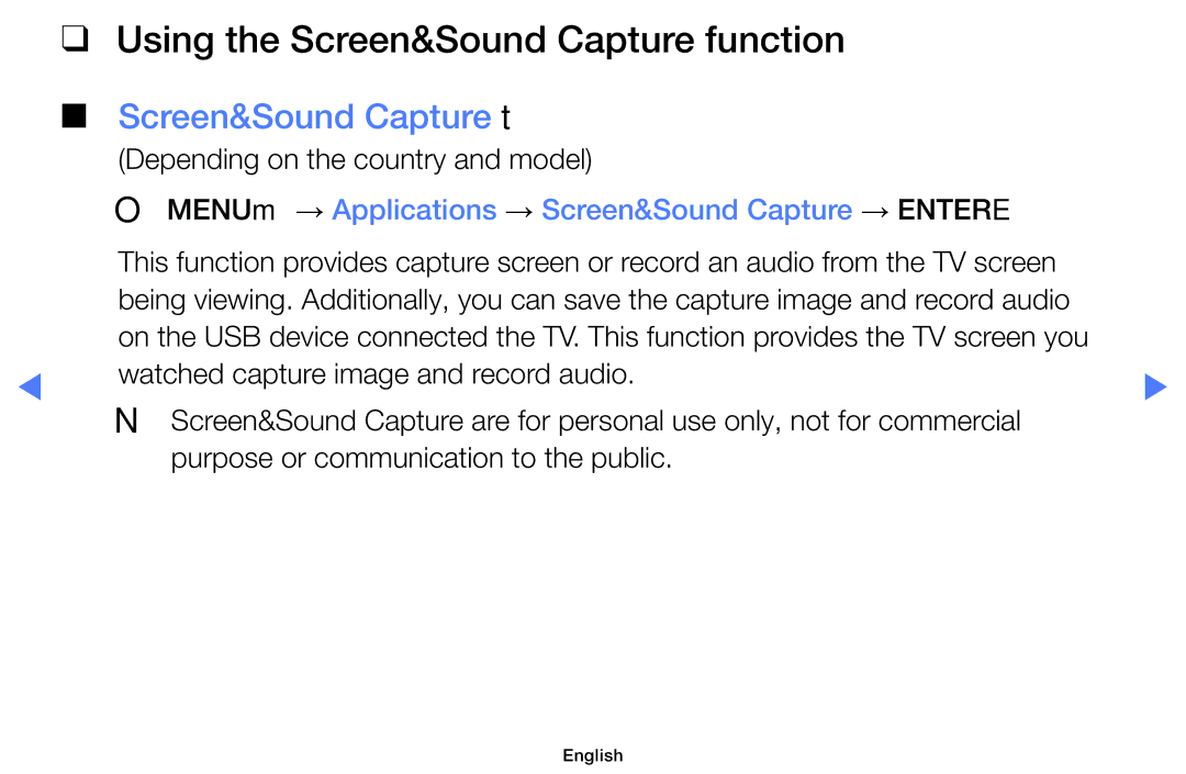 Samsung UA32H4100AKXLY, UA48H4200AWXMV, UA40H4200AWXSQ manual Using the Screen&Sound Capture function, Screen&Sound Capture t 