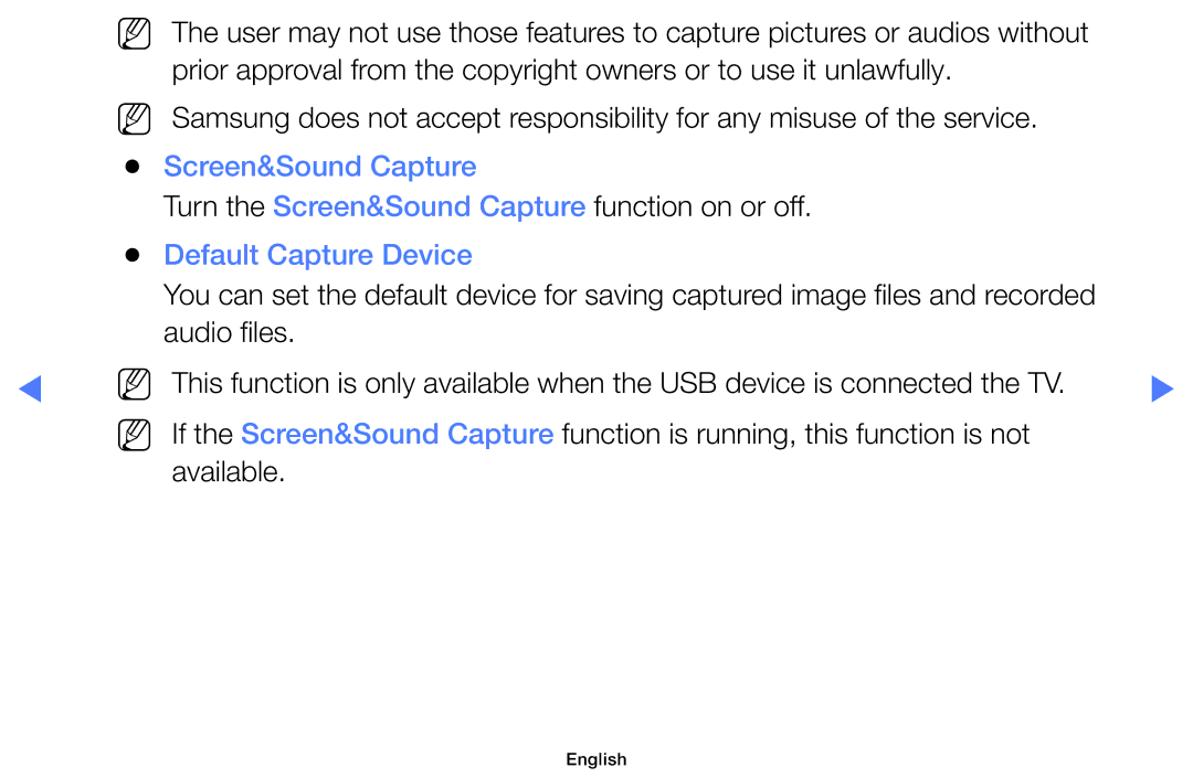 Samsung UA48H4200AWXMV, UA40H4200AWXSQ, UA40H4200AWXMV, UA32H4100AKXLY manual Screen&Sound Capture, Default Capture Device 