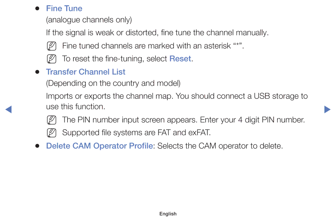 Samsung UA40H4200AWXSQ, UA48H4200AWXMV, UA40H4200AWXMV, UA32H4100AKXLY manual Fine Tune, Transfer Channel List 