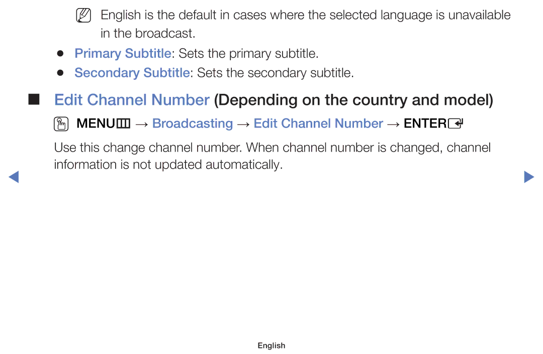 Samsung UA32H4100AKXLY, UA48H4200AWXMV, UA40H4200AWXSQ manual Edit Channel Number Depending on the country and model 