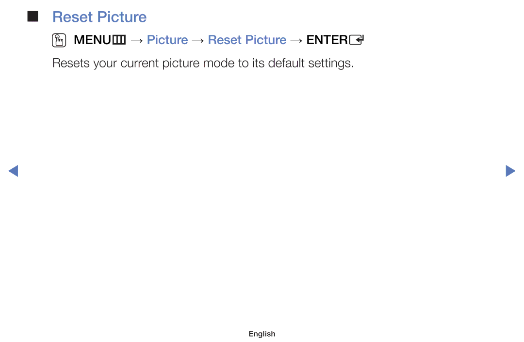 Samsung UA48H4200AWXMV, UA40H4200AWXSQ, UA40H4200AWXMV, UA32H4100AKXLY manual OO MENUm → Picture → Reset Picture → Entere 