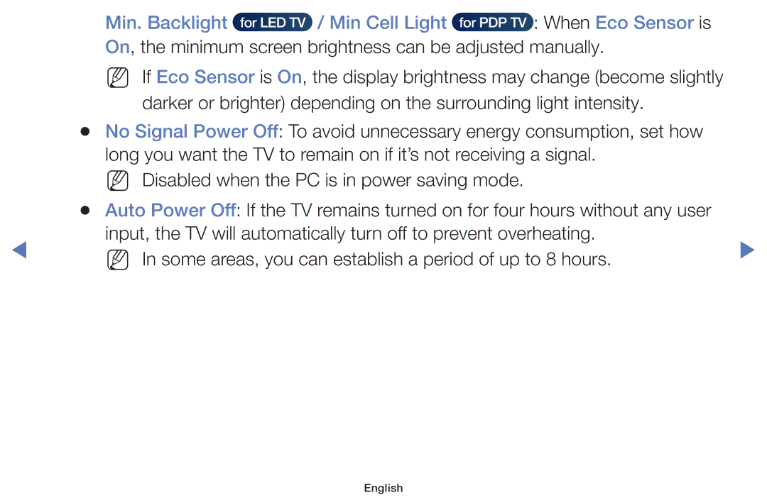 Samsung UA40H4200AWXSQ, UA48H4200AWXMV, UA40H4200AWXMV, UA32H4100AKXLY manual Min. Backlight Min Cell Light When Eco Sensor is 