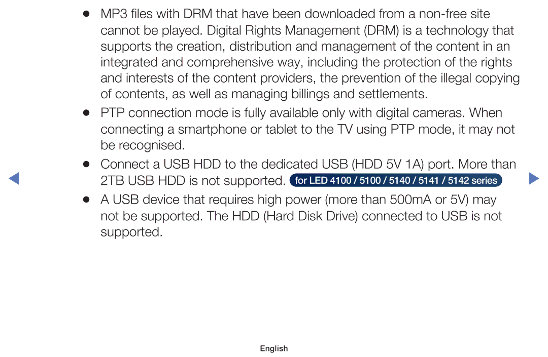 Samsung UA32H4100AKXLY, UA48H4200AWXMV, UA40H4200AWXSQ, UA40H4200AWXMV manual 2TB USB HDD is not supported 