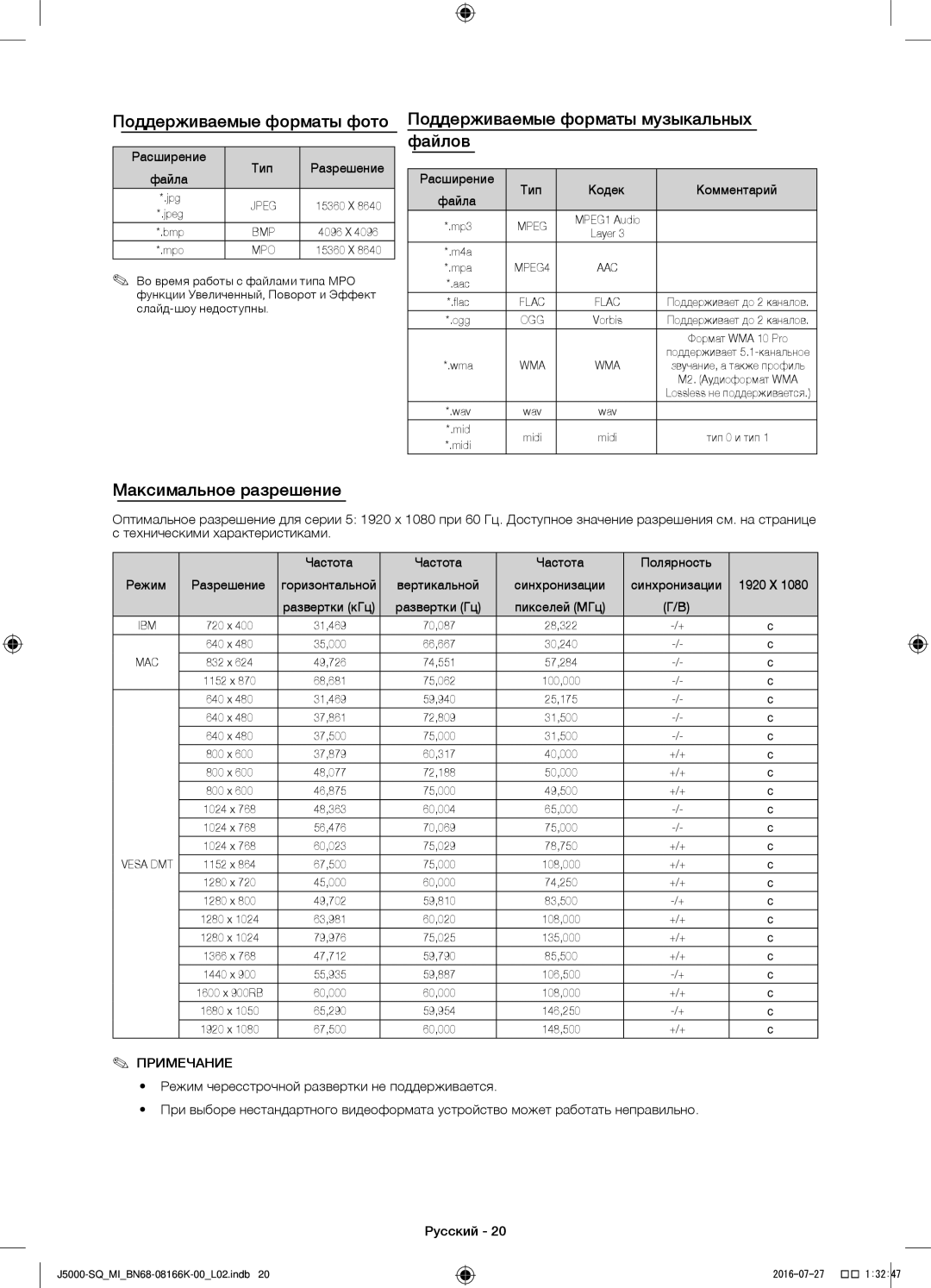 Samsung UA48J5000AWXSQ manual Максимальное разрешение, Тип 