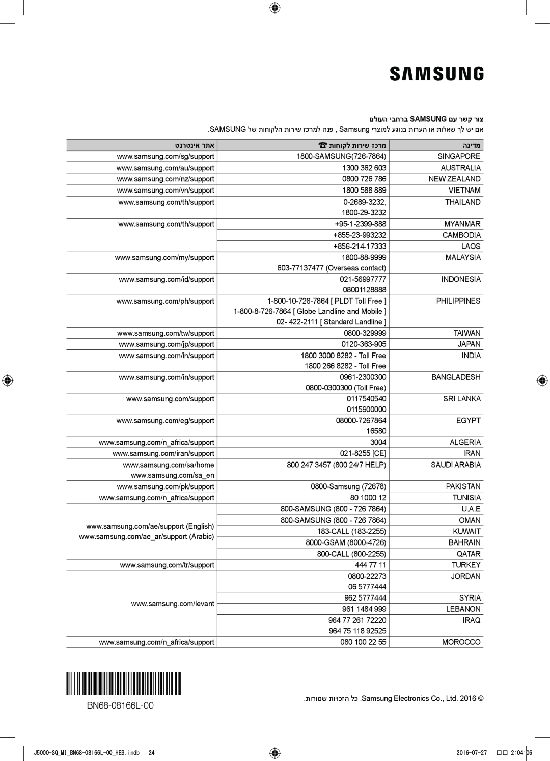 Samsung UA48J5000AWXSQ manual םלועה יבחרב Samsung םע רשק רוצ 